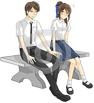 Cute cartoon Asian Thai college student and high schoolgirl coup