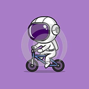 cute cartoon astronaut with bicycle