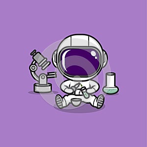 cute cartoon astronaut researching in laboratory