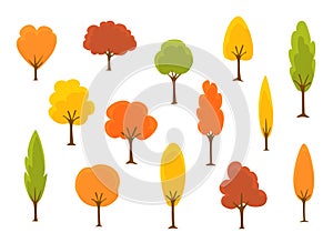 Cute cartoon autumn fall trees collection