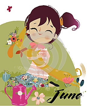 Cute cartoon autumn girl