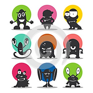 Cute cartoon avatars and icons. Black monsters set.