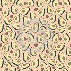 Cute cartoon avocado seamless pattern. Adorable flat fruit vector illustration. Childish healthy food ornament for textile, fabric