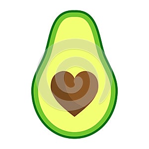 Cute cartoon avocado withh heart isolated on the white background