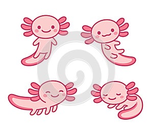 Cute cartoon axolotl set