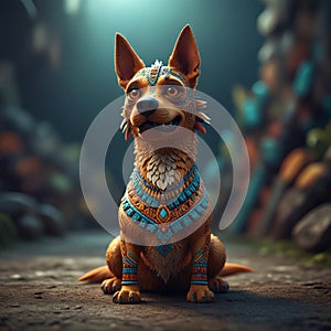 Cute cartoon aztec dog sitting surface