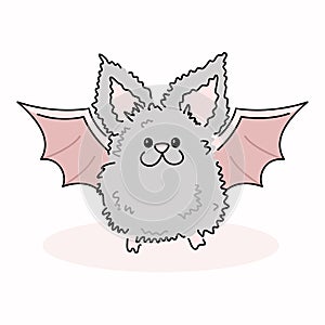 Cute cartoon baby bat in color doodle style