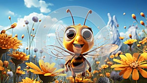 Cute cartoon of a baby bee for illustrations for children. AI Generated