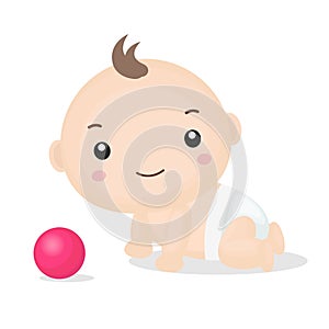 Cute Cartoon Baby Boy Crawling.