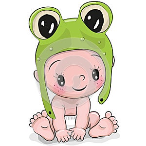 Cute Cartoon Baby boy in a frog hat