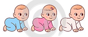 Cute cartoon baby boy, girl and gender neutral clothes photo