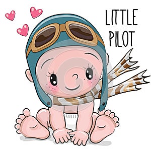 Cute Cartoon Baby boy in a pilot hat