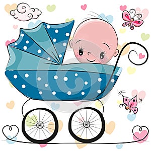 Cute Cartoon Baby boy is sitting on a carriage