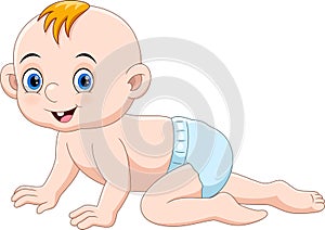 Cute cartoon baby crawling and smiling