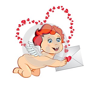 Cute cartoon baby Cupid, angel, amour holding love letter