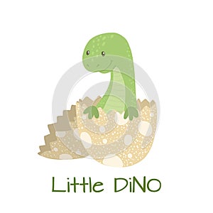 Cute cartoon baby dinosaur hatching from egg