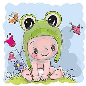 Cute Cartoon Baby in a froggy hat