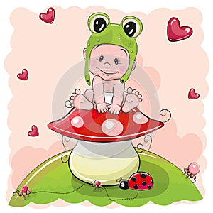 Cute Cartoon Baby in a froggy hat photo