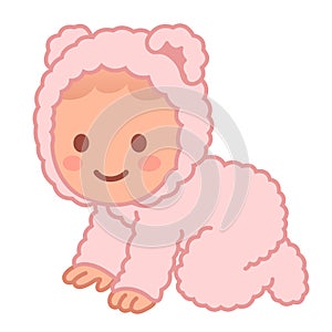 Cute cartoon baby in fuzzy onesie