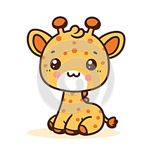 Cute cartoon baby giraffe. Vector illustration isolated on white background
