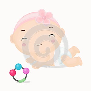Cute Cartoon Baby Girl with Pink Headbands Cartoon.