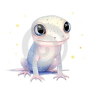 Cute cartoon baby lizard,  Watercolor illustration isolated on white background