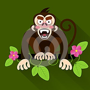 Cute cartoon baby monkey hanging on tree