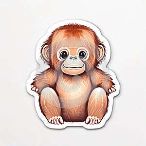 Cute cartoon baby orangutan on white background. Vector illustration