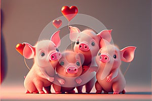 Cute cartoon baby pig piglets Valentines day