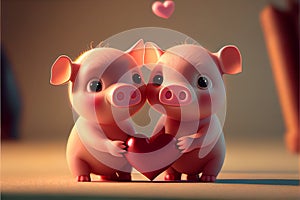 Cute cartoon baby pig piglets Valentines day