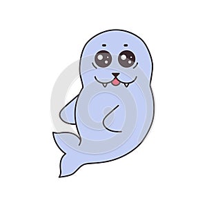 Cute cartoon baby seal animal vector illustration for sticker or badge