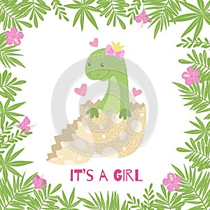 Cute cartoon baby shower card with dinosaur