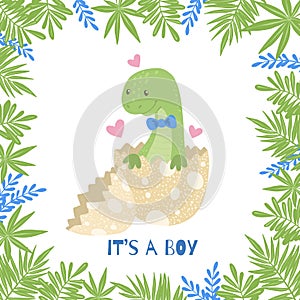 Cute cartoon baby shower card with dinosaur