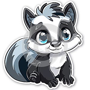 Cute cartoon baby skunk with big blue eyes and a fluffy tail