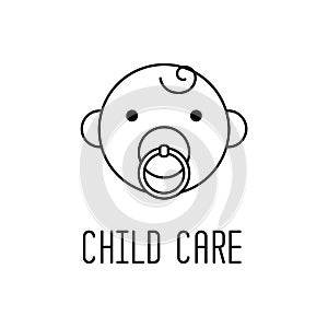 Cute cartoon baby sucking a pacifier line icon, outline vector sign, linear style pictogram isolated on white.