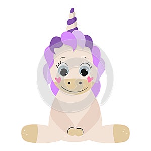 Cute cartoon baby unicorn for kids. Vector illustration.