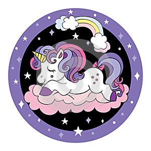 Cute cartoon baby unicorn vector illustration circle