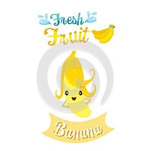 Cute Cartoon Of Banana Fruit, Banner, Logo
