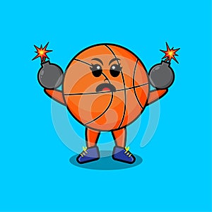Cute cartoon basketball holding bomb