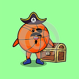 Cute cartoon Basketball pirate with treasure box