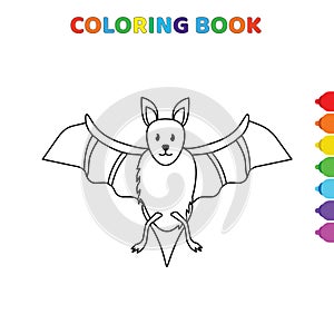 Cute cartoon bat animal coloring book for kids. black and white vector illustration for coloring book. bat animal concept hand