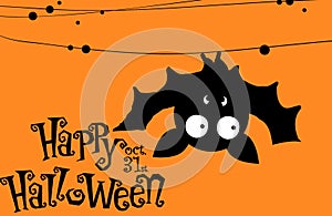Cute cartoon bat. Happy Halloween card. Flat design.