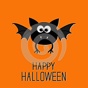 Cute cartoon bat. Happy Halloween card. Flat design.