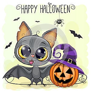 Cute Cartoon Bat with pumpkin