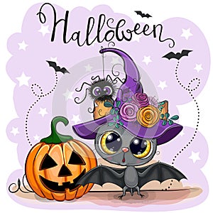 Cute Cartoon Bat with pumpkin
