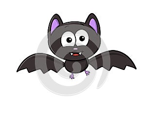 Cute cartoon bat smiling with its fangs showing