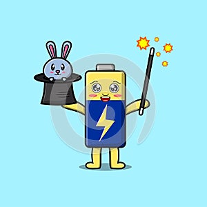 cute cartoon Battery magician with bunny character