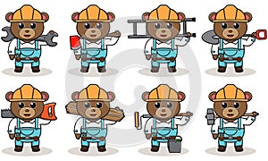 Cute cartoon Bear being a handyman with big tools