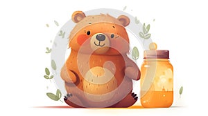 Cute cartoon bear with a bottle of water. Vector illustration.