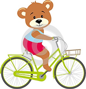 Cute cartoon bear boy rides a bicycle